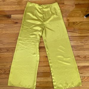 Custom Made Chartreuse Silk Flare Pants